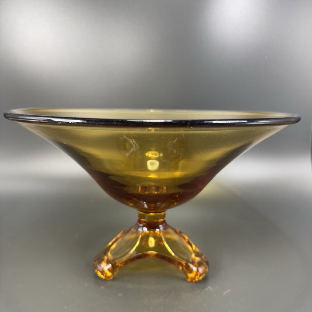 Viking Epic Arching Foot West Virginia Glass Amber Tall Glass Dish Bowl Vintage
